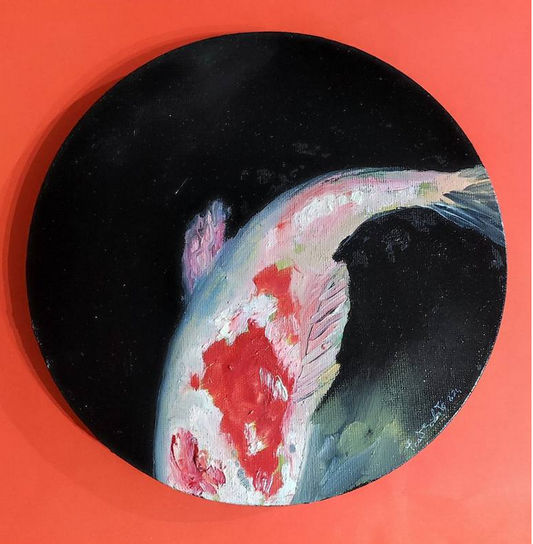 🌊 White and Red Koi on Midnight Canvas